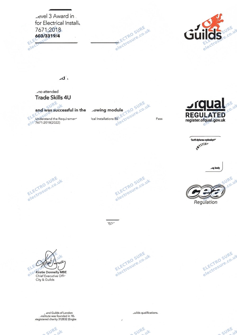 18th Edition — BS 7671:2018 certificate (watermarked copy)