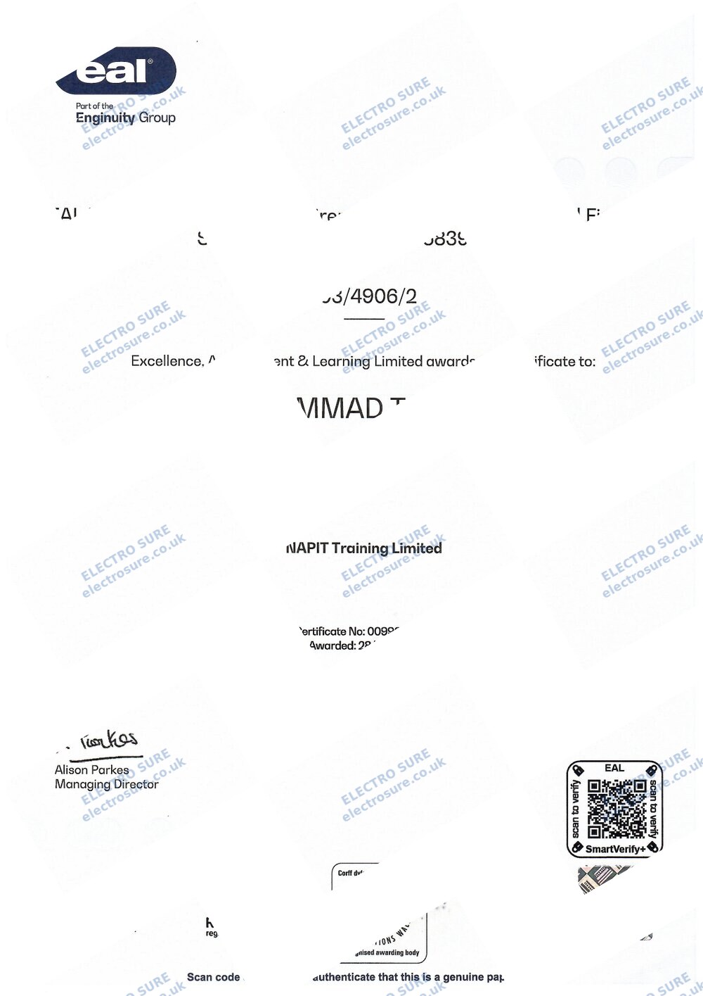 Fire Alarm Systems — BS 5839-1 certificate (watermarked copy)