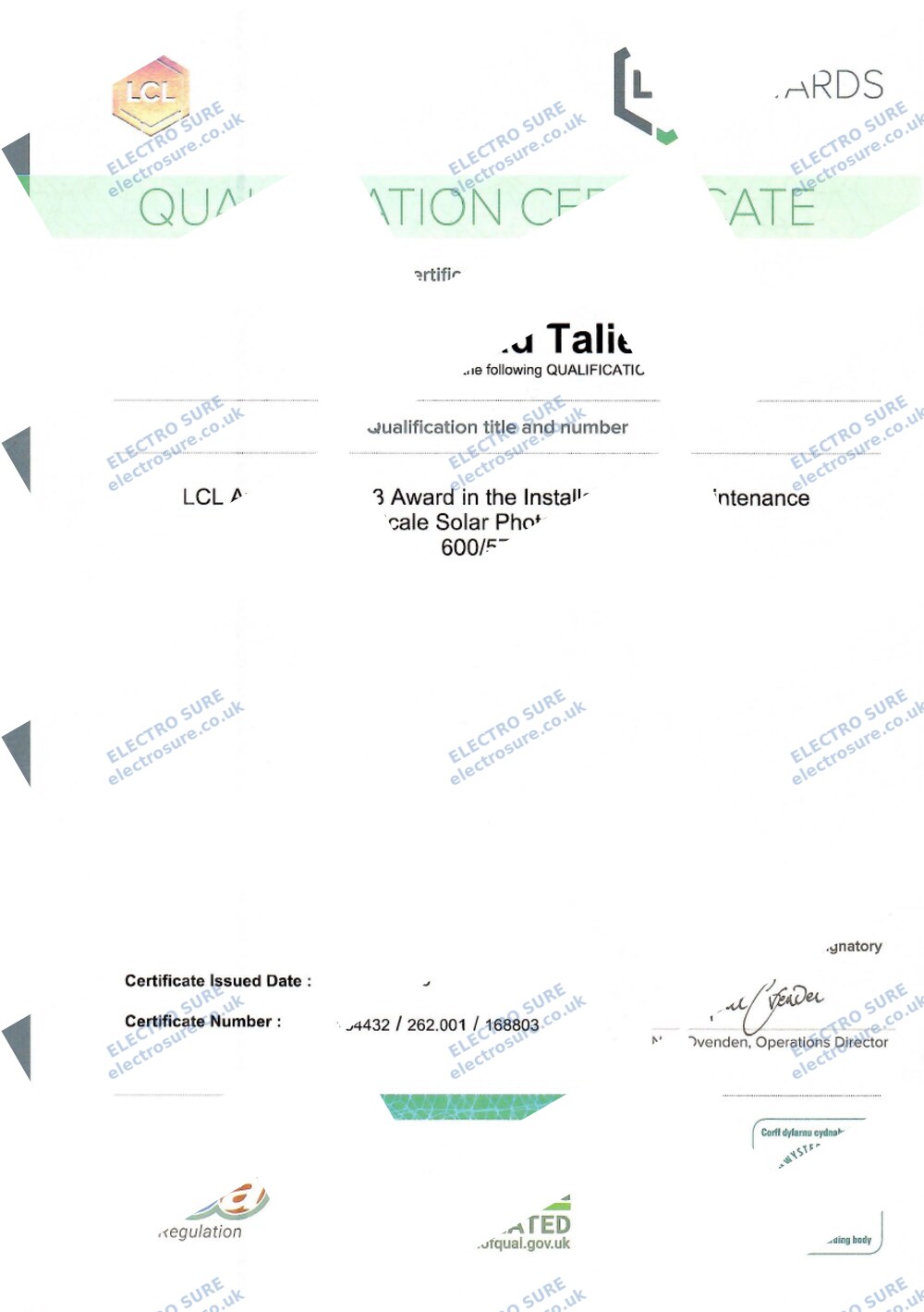 Solar PV — Unit Credits certificate (watermarked copy)