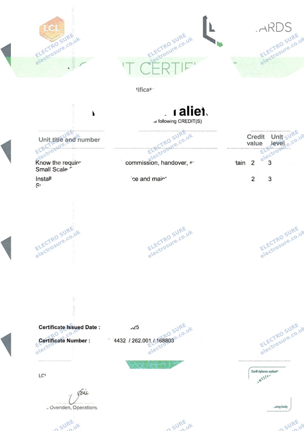 Solar PV Systems — LCL L3 certificate (watermarked copy)